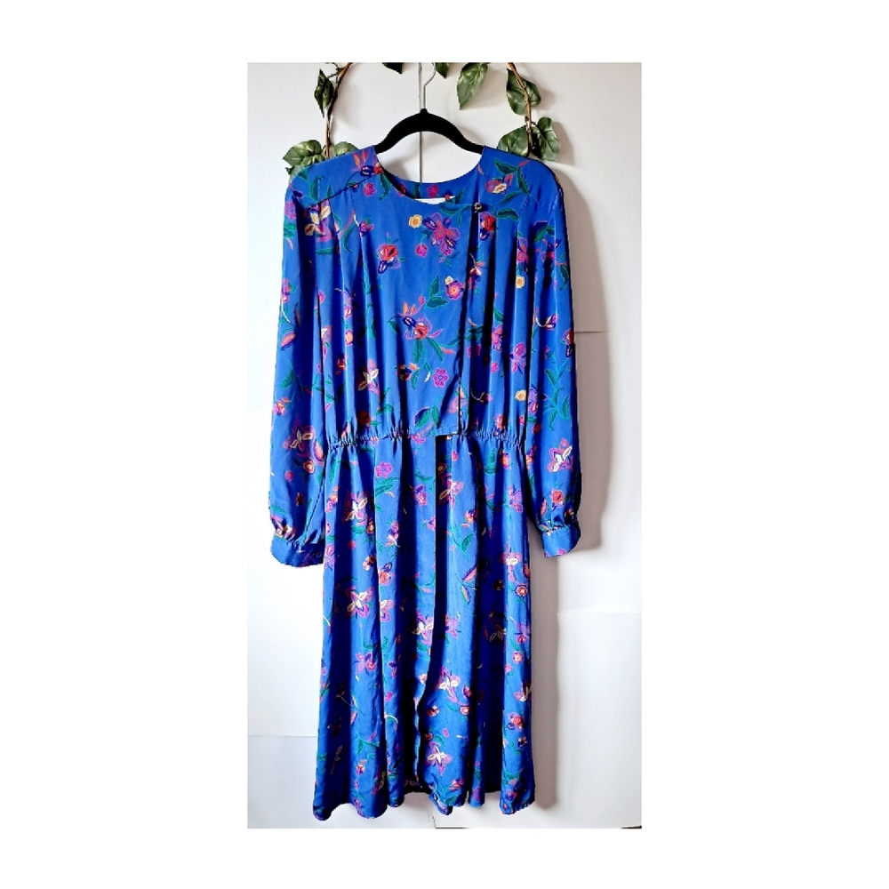 vintage Liz Clairborne Dress 14 Plus Size, Floral, Button Down, 80's 90'sPit